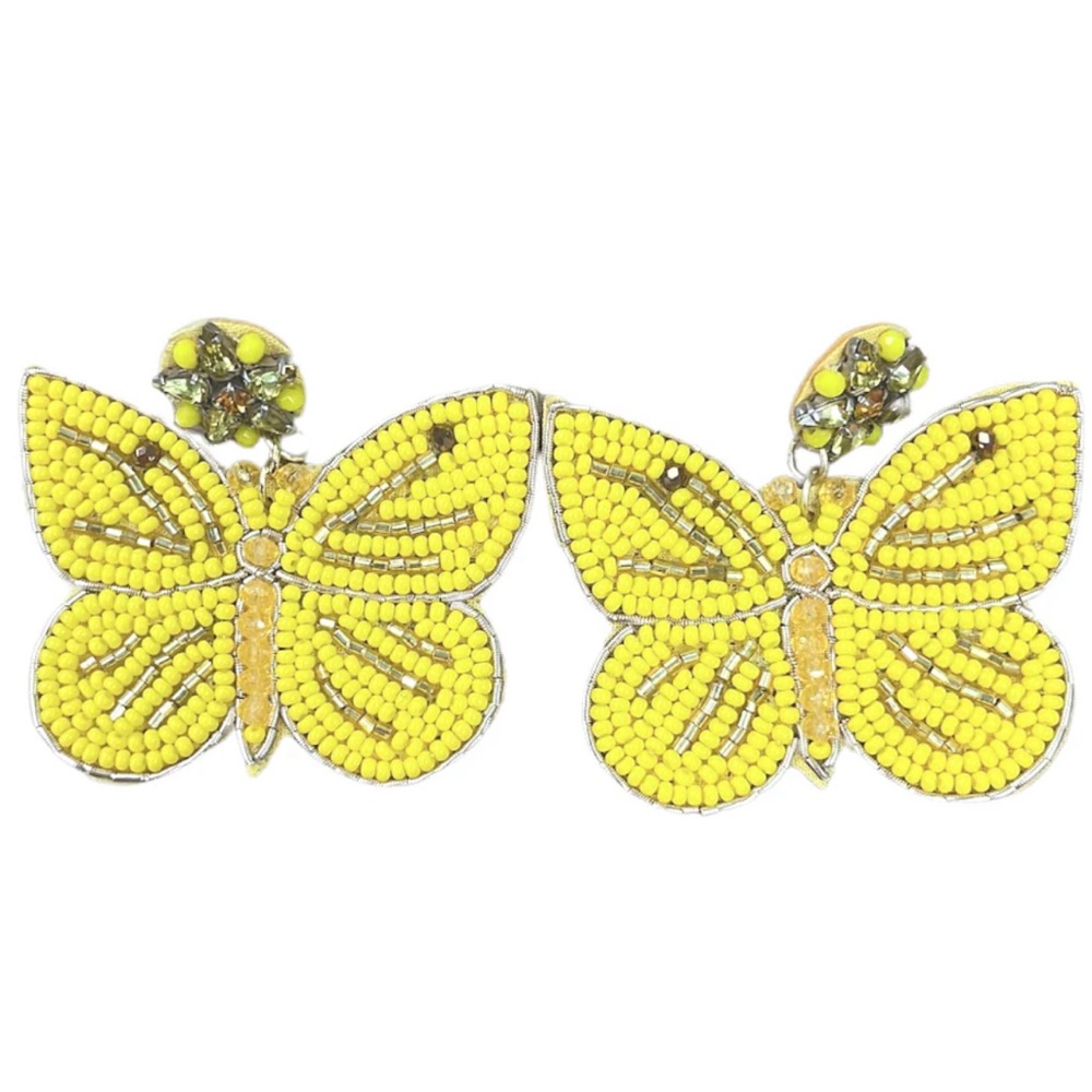 🐣NWT Treasured Jewels Yellow Beaded Butterfly Earrings